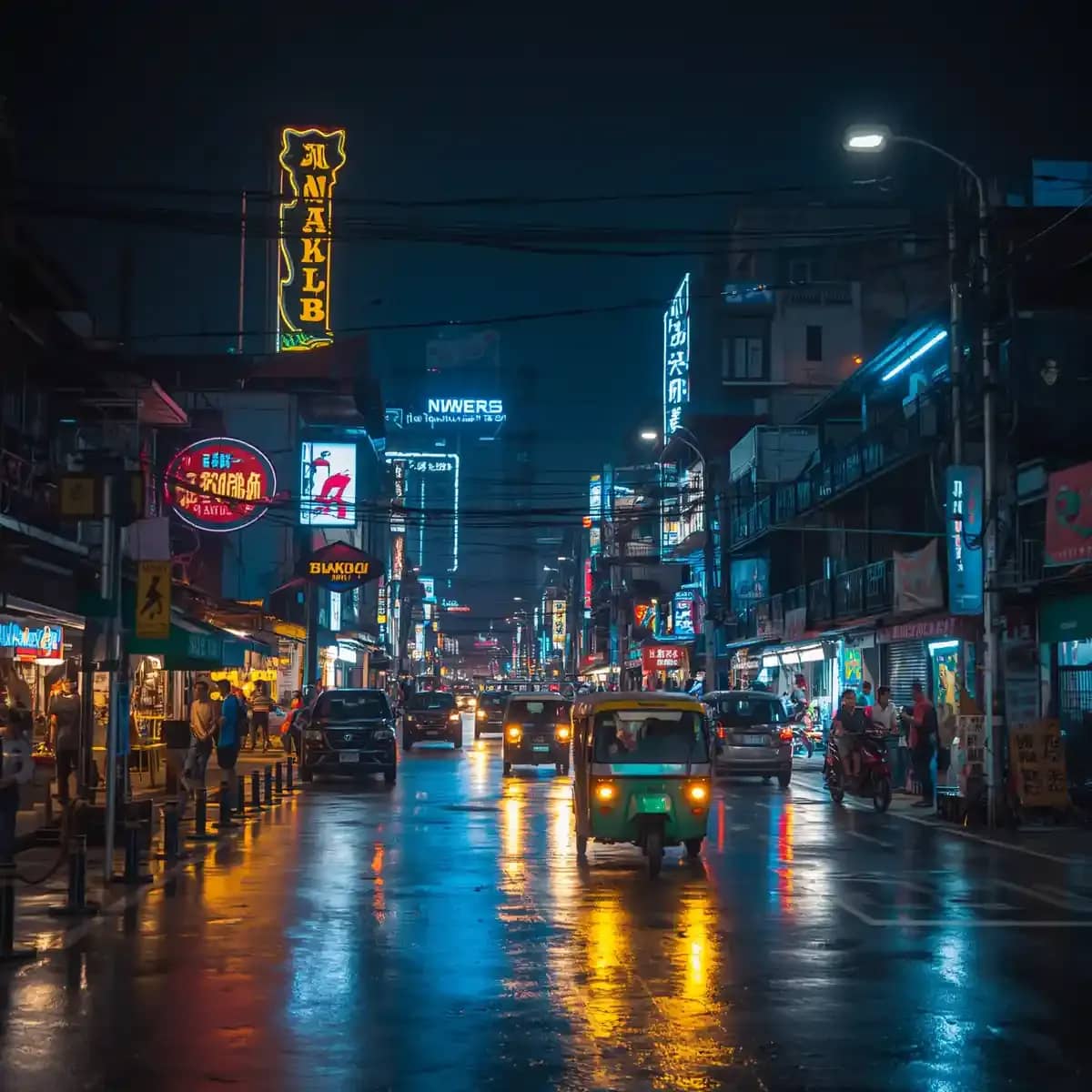 A vibrant nighttime city scene of Bangkok nightlife areas, showing neon-lit streets,_compressed.webp